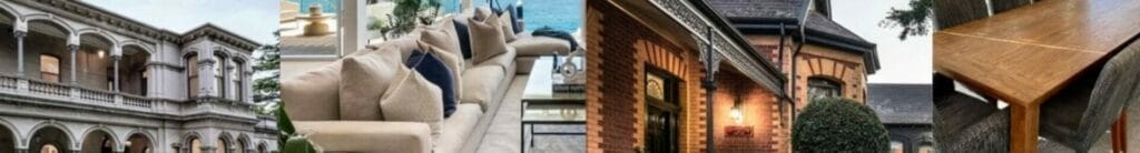 Collage of luxury homes and stylish interior furniture