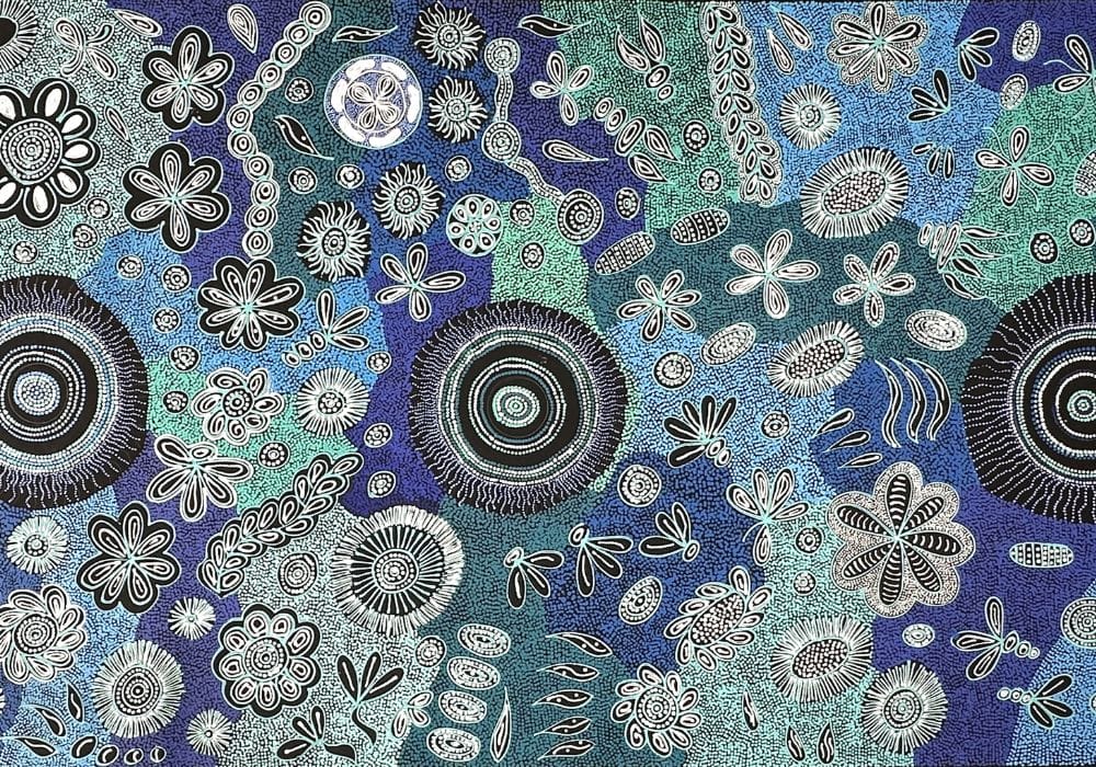 Abstract painting with vibrant colours and intricate patterns