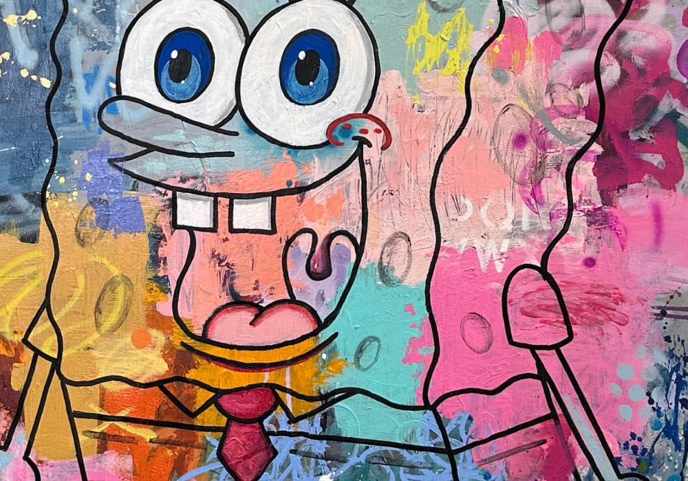 Bold abstract art with a complex mix of shapes and colours