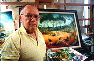 Pro Hart painting with vibrant, dynamic scenes
